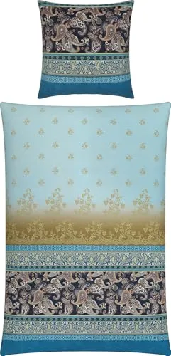 Erwin Müller Bettwäsche Mako-Satin hellblau 135x200 cm - Bettwäsche-Set aus 100% Baumwolle mit Kissenbezug in Wendeoptik und elegantem Paisley-Design, pflegeleicht und ideal für erholsamen Schlaf.