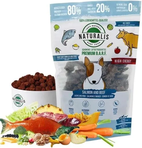 Naturalis 500g Energie Trockenbarf Hund 80% Lachs+Rind getreidefrei ohne Zusätze