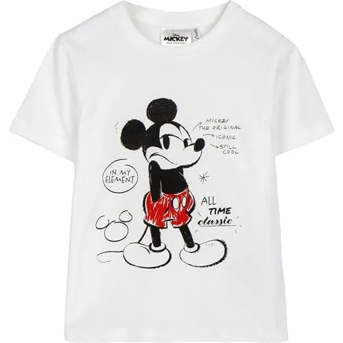 CERDÁ Life's Little Moments Mädchen Camiseta Infantil Stitch de Manga Corta Producto Original Diseñado En España Unterhemd, Mickey, Weiß, 3 Jahre