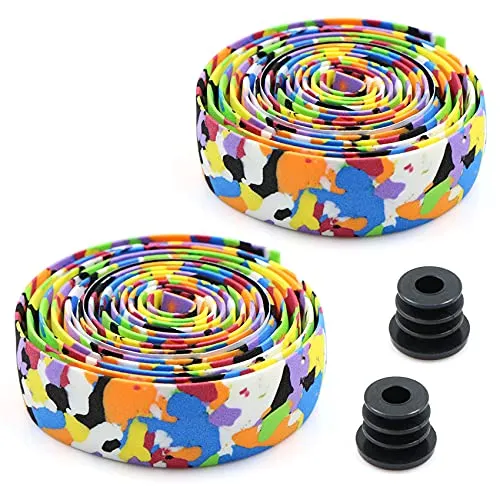 gexuamz Fahrrad Lenkerband Lenkerbänder Fahrradstange Bandwickel - Rutschfest Hoherwertig Rennrad Mountainbike Lenkerband mit Lenkerendstopfen und Selbstklebenden Streifen, 2 Rollen pro Satz.