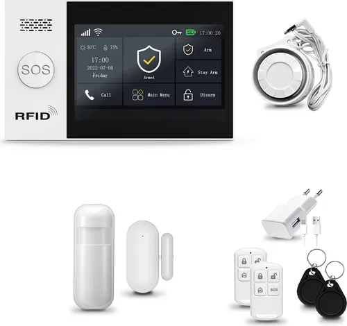 HUXGO HXA007 Alarmanlage Haus WiFi + GSM 2G mit Sirene, Alarm System mit 1x Bewegungssensor und 1x Tür-Fenstersensor, Alarmanlage für Wohnung, Haus, Garage, Tuya Smartlife App