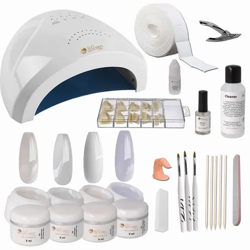 Starterset Nail - UV Gel Set für Anfänger - Gel-Lacke Set mit 18 Teilen, ideal für Privat und Studio, inklusive UV-LED Kombi Gerät. Perfekt für French Nails und in Studioqualität.