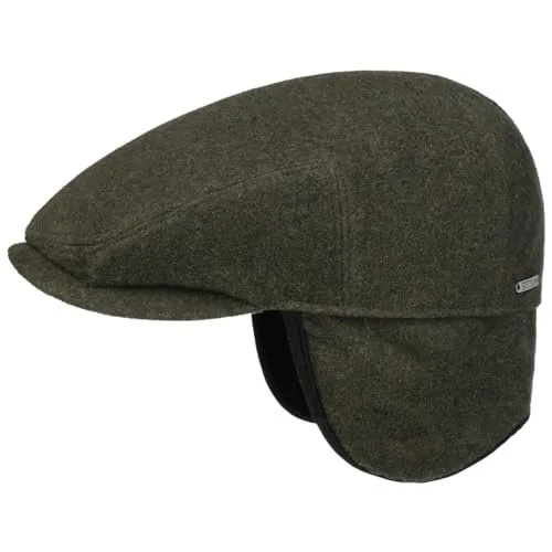 Stetson Kent Wool Flat Cap Herren - Dunkelgrün mit Kaschmir - Hochwertige Wollmütze mit Kaschmiranteil, gefertigt in Europa. Klappbare Ohrenklappen bieten optimalen Schutz vor Kälte, während das Baumwollinnenfutter für hohen Tragekomfort sorgt.