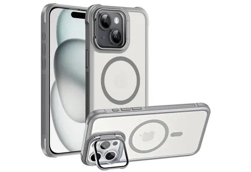 CoolGadget Handyhülle Hybrid CAM Handy Hülle für Apple iPhone 15 6,1 Zoll, Kameraschutzglas klappbar Schutzhülle Metallring für Magsafe Zubehör