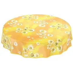 ANRO Tischdecke Wachstuchtischdecke Gartentischdecke Wachstischdecke (Einzelstück 1-tlg), Glatt Rund 140cm wasserabweisend mit Saum gelb Rund | Ø 140 cm x 140 cm x 140 cm x 0.25 mm