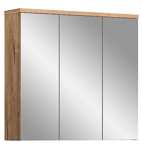 Spiegelschrank E001 mit Spiegelfront 80 cm - Spiegelschränke, elegantes Design mit Nox Oak Nachbildung, bietet großzügigen Stauraum und vergrößert optisch Ihr Badezimmer.