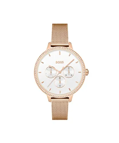 BOSS Multi Zifferblatt Quarz Uhr für Damen mit Rotgoldfarbenes Edelstahl-Mesh-Gliederarmband - 1502663