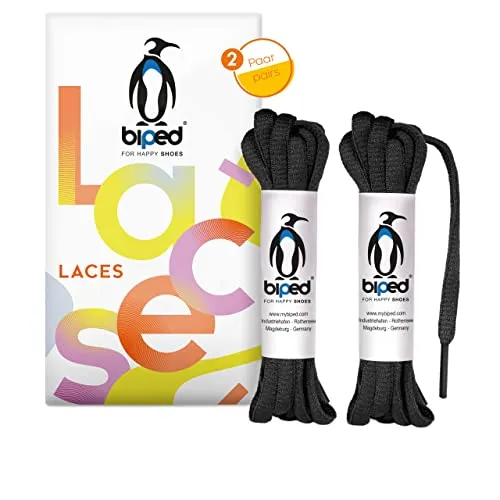 biped LACES 2 Paar reißfeste Polyester Schnürsenkel für Damen-, Herren- und Kinderschuhe, Sneaker, Sport- und Laufschuhe oval 6 mm z2912(#2 black,120 cm)