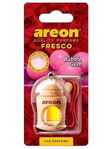 Areon Fresco Auto Bubble Gum Duft Kaugummi Rot Glas Duftflakon Flakon Holz Hängend Anhänger Spiegel 4ml (Pack x 1)