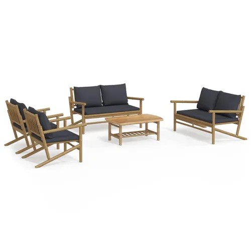 vidaXL 5-tlg. Garten-Lounge-Set mit Dunkelgrauen Kissen aus Bambus - Gartenmöbel aus robustem Bambus, ideal für entspannte Stunden im Freien. Mit bequemen Kissen und praktischem Tisch für Speisen und Getränke.