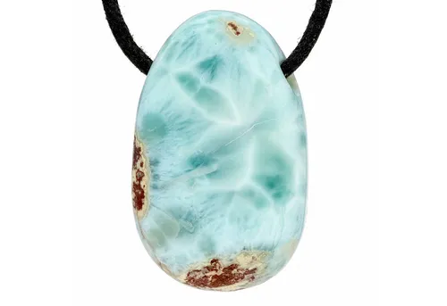 Lebensquelle Plus Larimar Tropfenanhänger – Einzigartiger Edelstein mit Baumwollband