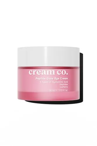 cream co. Creme Co. Augencreme mit Koffein, 5-fach Hyaluronsäure mit Peptiden, Feuchtigkeitsspendend, Aufhellend mit Glättend, Gegen Augenringe mit Fältchen, Vegan & Hypoallergen, 15ml