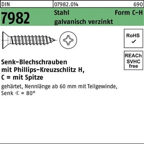 250er PACK(Stk)  007982001040048060 Senkblechschraube DIN 7982 m.Kreuzschlitz-PH