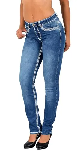 ESRA Damen Jeans Straight Leg J755 - Bequeme Jeanshose in großen Größen - Die ESRA Straight Leg Jeans bietet perfekten Komfort dank hochwertiger Baumwolle und idealem Stretch. Mit 5-Pocket Style und normaler Passform ist sie in Übergrößen bis 52 erhältlich. Ideal für den Alltag!