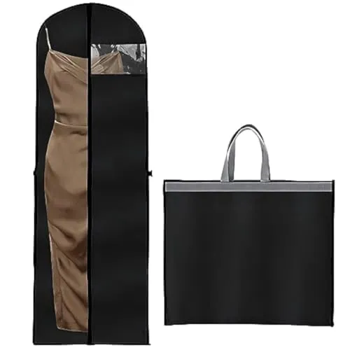 Premium Kleidersack, Schwarz Anti-Staub Kleidersäcke 180x60 CM, Kleidersack Anzug mit Tragegriff, Faltbare Atmungsaktive Anzugtasche für Brautkleider, Abendkleider, Lange Mäntel, Anzug, Kleid