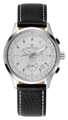 Orphelia Herren-Armbanduhr 24h Dual Time Quarz Leder, Schwarz/Silber