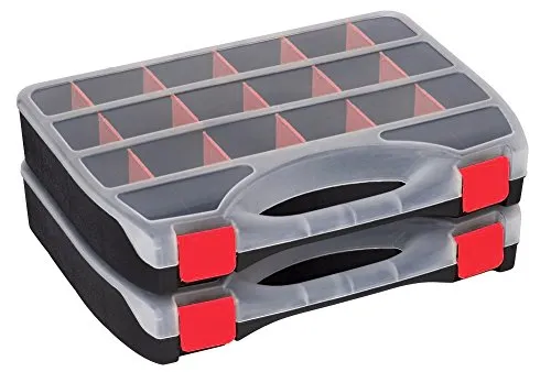 Stück XL Sortimentskasten Organizer mit 15 variablen herausnehmbaren roten Einteilern und großem Stauraum von Kreher, Maße 36,4 x 26,8 x 6,6 cm 2