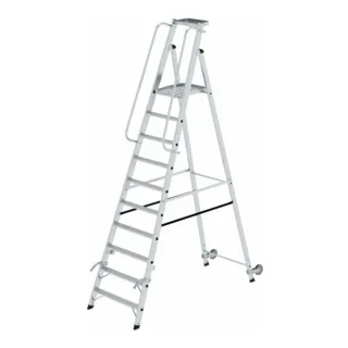 MUNK Podestleiter 51090, fahrbar und klappbar mit 10 Stufen - Leiter mit einer maximalen Arbeitshöhe von 4,35 m, ideal für sicheres Arbeiten in der Höhe. Stabil und platzsparend, perfekt für den professionellen Einsatz.