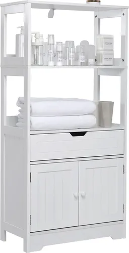 Mondeer Hochschrank Badschrank mit Schublade 60 x 30 x 121cm - Badezimmerschrank mit elegantem Design, umweltfreundlichem MDF und viel Stauraum für ein ordentliches Bad. Ideal für jedes Zuhause, einfach zu installieren und mit Sicherheitsvorrichtung.