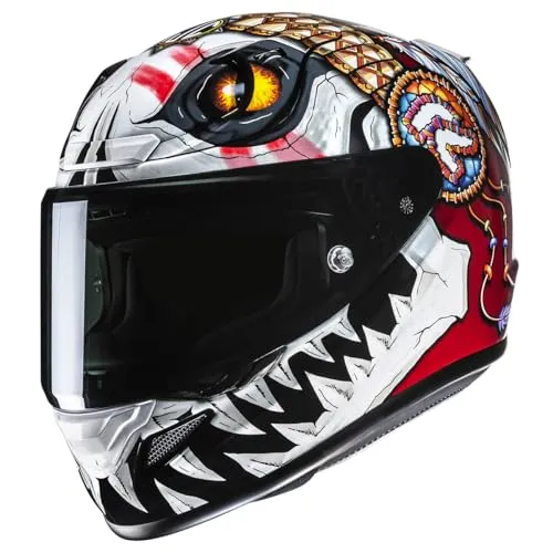 HJC RPHA 12 KEPINA Motorradhelm - S, Weiß/Rot - Premium Motorradhelm mit extrem stoßfester Schale und leichtem Design. Ideal für Höchstgeschwindigkeiten, ausgestattet mit kratzfestem Visier und optimierter Belüftung für besten Tragekomfort.