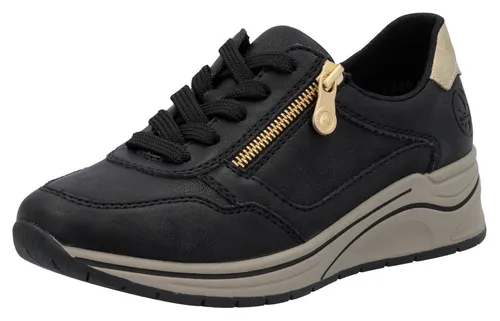 Rieker Damen-Schnürhalbschuh Schwarz-Beige - Bequeme Sneaker in Größe 41 - Sneaker von Rieker mit weichem Softschaum-Fußbett für optimalen Geh- und Abrollkomfort. Ideal für modebewusste Damen, die Wert auf Stil und Bequemlichkeit legen.