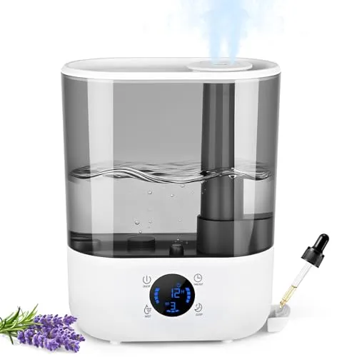 GuKKK Luftbefeuchter, Luftbefeuchter Schlafzimmer Top-Fill, Raumluftbefeuchter, Diffuser, 5.5L 360° Drehdüse Cool, Auto Shut-off, Aromatherapie, Leise mit Schlaffunktion und Nachtlicht