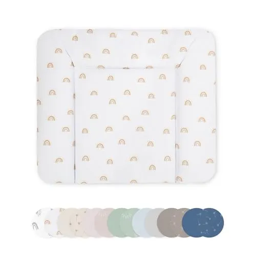 Ehrenkind® Abwaschbare Wickelauflage - Hygienisch und Vielseitig in Beige Regenbogen - Praktische Wickelauflage (72x85 cm) mit abwaschbarer Oberfläche für einfache Reinigung. Die weich gepolsterte Unterlage sorgt für Komfort und die erhöhten Seiten bieten Sicherheit beim Wickeln. Ideal für gängige Wickelkommoden.
