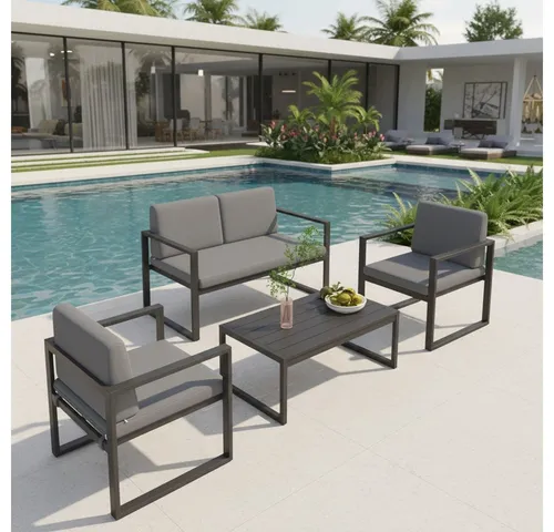 Melko Sitzgruppe Aluminium Gartenset 4-tlg. grau von Melko