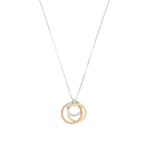 Amor Kette mit Anhänger 925 Sterling Silber - Ketten für Damen, elegante 50 cm lange Halskette aus hochwertigem 925 Sterling Silber mit auffälligem Tricolor-Ring-Anhänger, perfekt für besondere Anlässe und kommt in einer Schmuck Geschenk Box.