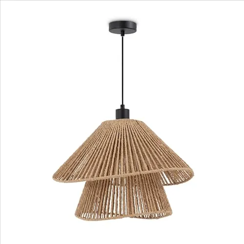 Paco Home LED Pendellampe Wohnzimmer Pendelleuchte Esszimmer Hängeleuchte Küche Lampenschirm Papier Deko Boho Style E27, Farbe:Schwarz, Leuchtenart/Farbe:Typ 5