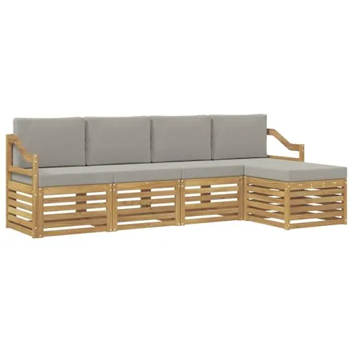 vidaXL Outdoor-Sofagarnitur 5 pcs Weiß und Hellgrau - Modernes Gartenmöbel-Set - Erlebe modernen Komfort im Freien mit dieser eleganten Outdoor-Sofagarnitur aus robustem Akazienholz. Das modulare Design ermöglicht individuelle Anpassungen für entspannte Stunden im Garten oder auf der Terrasse.