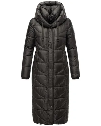 Navahoo Damen Wintermantel - Warmer Steppmantel in Black, Gr. M - Funktionsjacke für den Winter mit wind- und wasserabweisendem Material, extra lang und mit Kapuze für perfekten Schutz gegen Kälte.