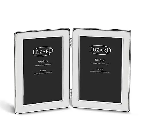 EDZARD Doppel-Bilderrahmen Collage Salerno für 2 Fotos 10 x 15 cm - Wand- & Tischbilderrahmen, edel versilbert und anlaufgeschützt, ideal zur Präsentation Ihrer schönsten Erinnerungen in einem stilvollen Rahmen.