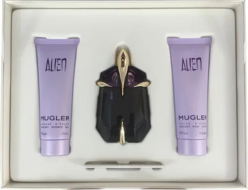 MUGLER Alien EDP Xmas Set Duftset 1 Stk - Parfum Set Damen mit Eau de Parfum 30 ml, Reisespray 10 ml und Körpercreme 50 ml. Ein blumig-ambraartiger Duft für eine geheimnisvolle Aura und perfekte Pflege für strahlende Haut.