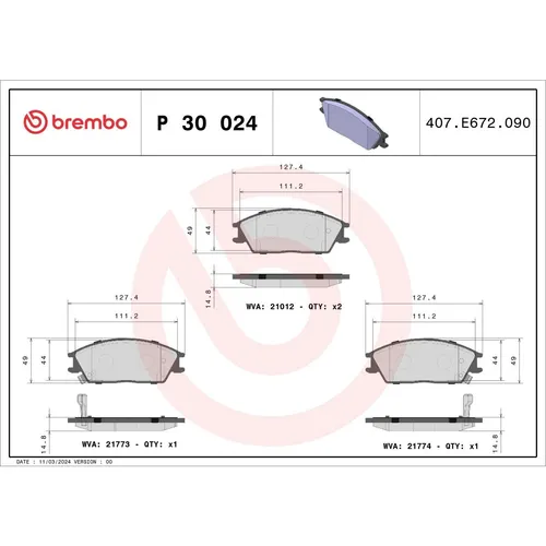 Brembo Bremsbelagsatz, Scheibenbremse PRIME LINE P 30 024