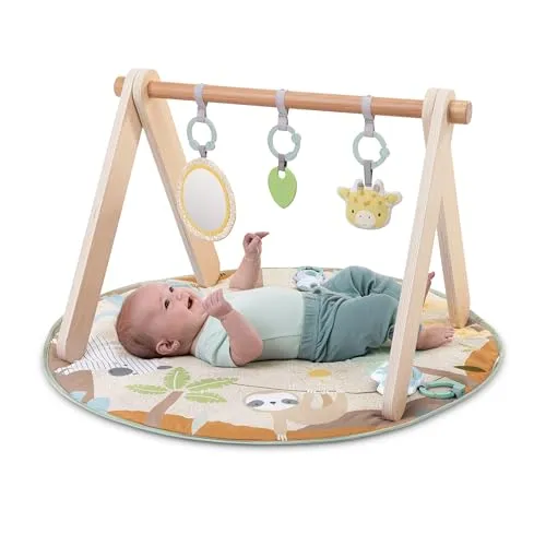 Ingenuity Wonder & Wood Baby Spielmatte mit Holzspielzeugbogen – Faltbares Spielgerät für Babys