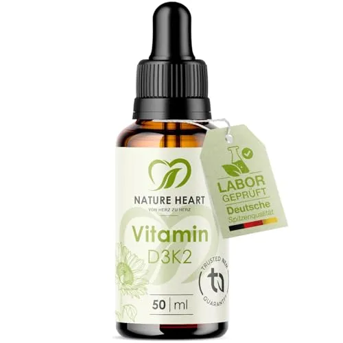Produktbild Nature Heart Vitamin D3 K2 Tropfen hochdosiert – 1.000 I.E. D3 pro Tropfen