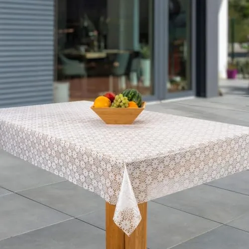 laro Wachstuch-Tischdecke Abwaschbar Garten-Tischdecke Wachstischdecke PVC Plastik-Tischdecken Eckig Meterware Wasserabweisend Abwischbar, Muster:Weißes Blümchen, Größe:118x300