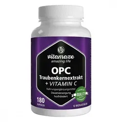 Vitamaze OPC TRAUBENKERNEXTRAKT hochdosiert + Vitamin C - 450 mg OPC und 100 mg Vitamin C pro Kapsel, für antioxidativen Schutz und Unterstützung des Immunsystems