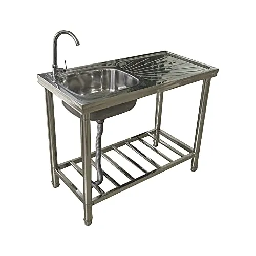 Edelstahl-Multi-Waschtisch FIX FIXKRAFT Outdoor - Waschplätze: Robuster Edelstahl 18/10, höhenverstellbare Beine und praktische Armatur für flexible Nutzung im Außenbereich.