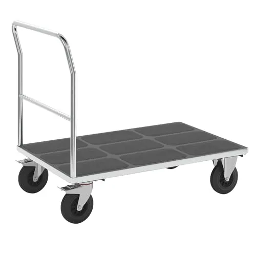 eurokraft | Plattformwagen | Rohrschiebebügel | Vollgummireifen | LxB 1250 x 800 mm | verzinkt