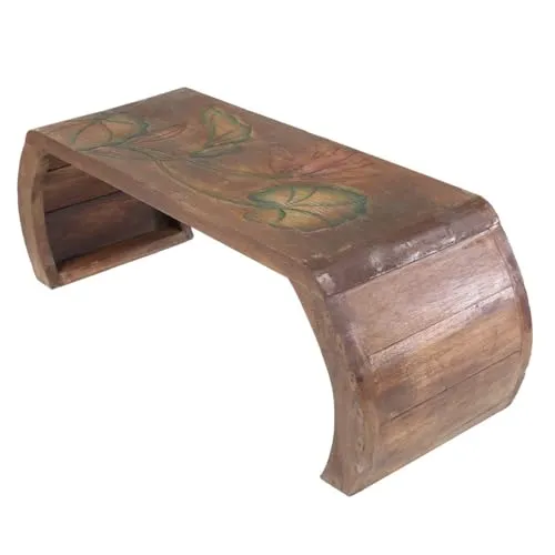 Oriental Galerie Beistelltisch Lotus – Exotischer Opiumtisch aus Handarbeit - Beistelltisch mit kunstvollen Lotus Schnitzereien, perfekt als Couchtisch, Blumentisch oder Laptoptisch. Handgefertigt in Bali, verleiht er jedem Raum einen Hauch von Exotik.