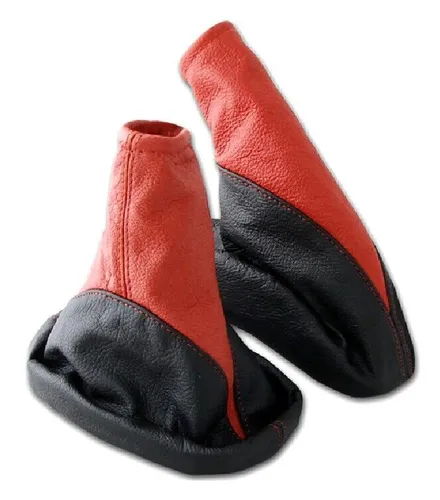 Schaltsack + Handbremsmanschette OPEL VECTRA B 100% ECHTLEDER schwarz rot