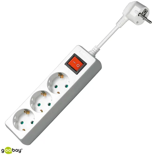 GOOBAY 51285 - 3-fach Steckdosenleiste mit Schalter, 1,5 m Kabel, platzsparend und sicher für TV, PC, Lampen