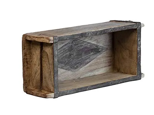 Woodkings® Dekokiste Aufbewahrungsbox Ziegelform Backsteinform Altholz mit Metallbeschlägen Holzbox Gartendeko Shabby Holzkiste Herbstdeko Geschenkidee Weihnachtsdeko Gewürzregal