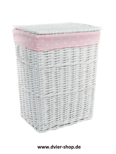 Wäschekorb Wäschetruhe Weide weiß Deckel Griff Bezug 40x30x55cm
