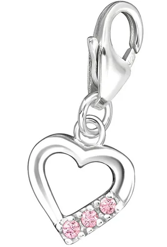 Limana Charm Herz echt 925 Silber Karabiner Herzanhänger Anhänger für Armband Kette, Bettelarmband Halskette rosa Zirkonia Geschenkidee