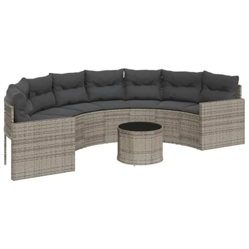vidaXL Halbrundes Gartensofa mit Tisch und Kissen - Gartenmöbel-Set aus robustem Poly Rattan für langlebigen Komfort. Ideal für entspannte Stunden im Freien mit Familie und Freunden.