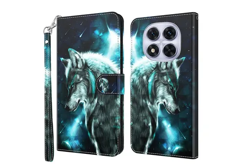 CLM-Tech Handytasche für Xiaomi Redmi Note 14 PRO 5G Hülle aus PU-Leder Klapphülle (Wolf blau schwarz, Handyhülle mit Standfunktion - Wallet Flip Case inklusive Kartenfächer), Cover mit Magnetverschluss für Xiaomi Redmi Note 14 Pro 5G / 4G