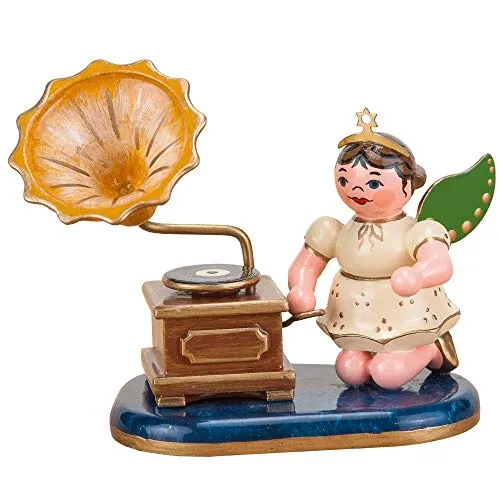 Hubrig Engel mit Gramophon Figurine - Sammlerfigur aus hochwertiger Keramik, bezaubernde Detailverarbeitung und ideal für Sammler und Liebhaber nostalgischer Motive.